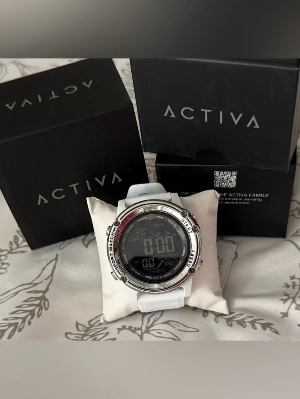 Ativa White Digital Sports Watch with Silver Bezel